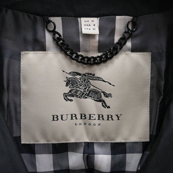 Burberry Black Raincoat Polyester-Blend Midi Length Size 8 - Picture 5 of 7
